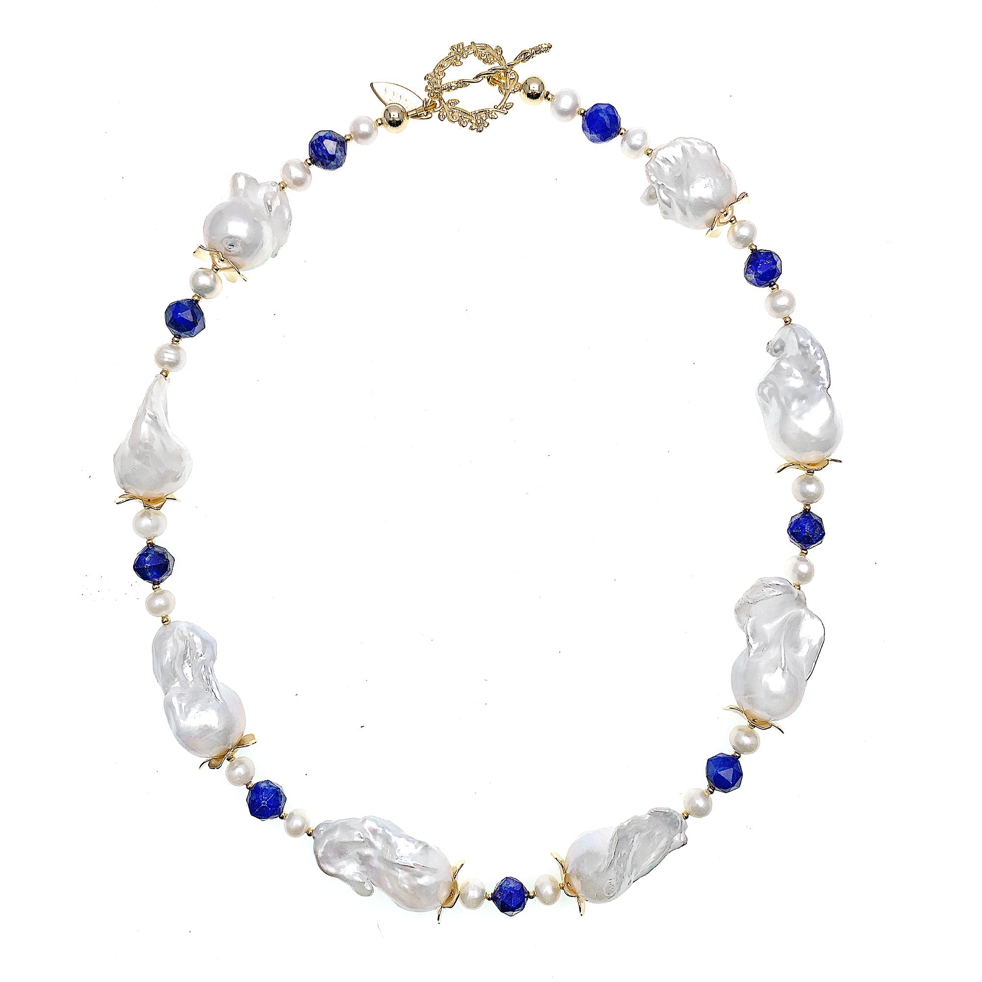 Baroque Pearls With Lapis Short Necklace Hn002-Jewelry-FARRA-Jewelry-Urbanheer