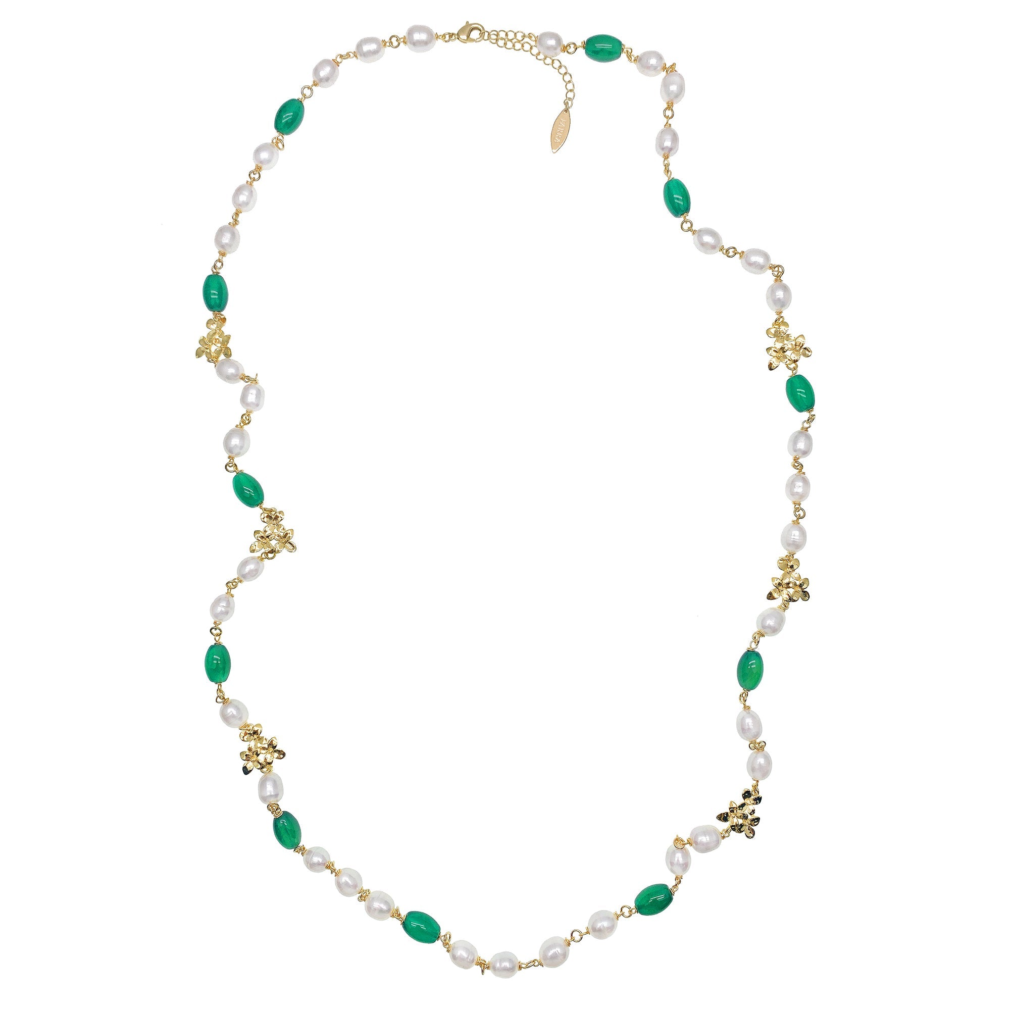 Freshwater Pearls With Green Agate Long Necklace Hn006-Jewelry-FARRA-Jewelry-Urbanheer