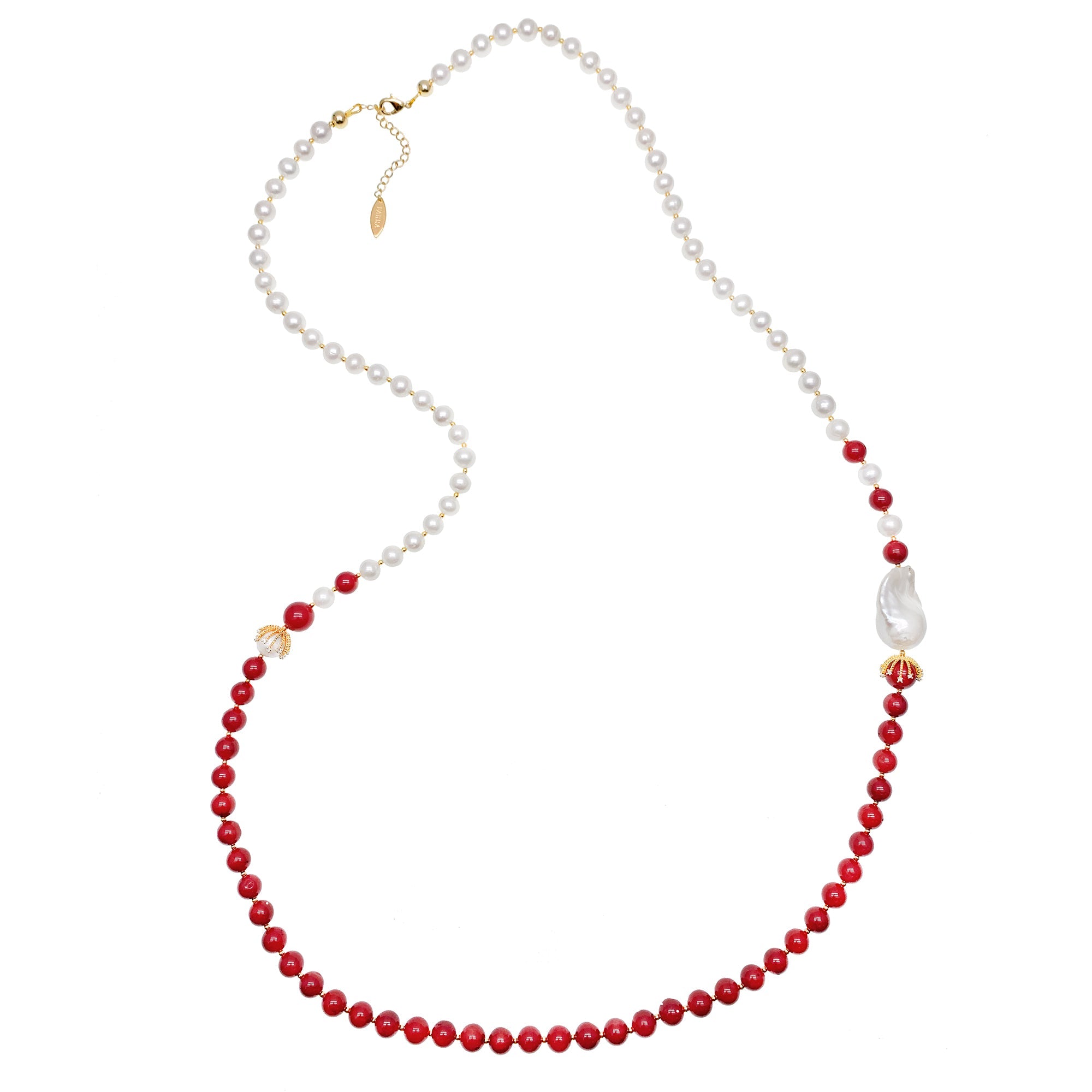 Freshwater Pearls With Bamboo Coral And Baroque Pearl Long Necklace Hn035-Necklaces-FARRA-Jewelry-Urbanheer