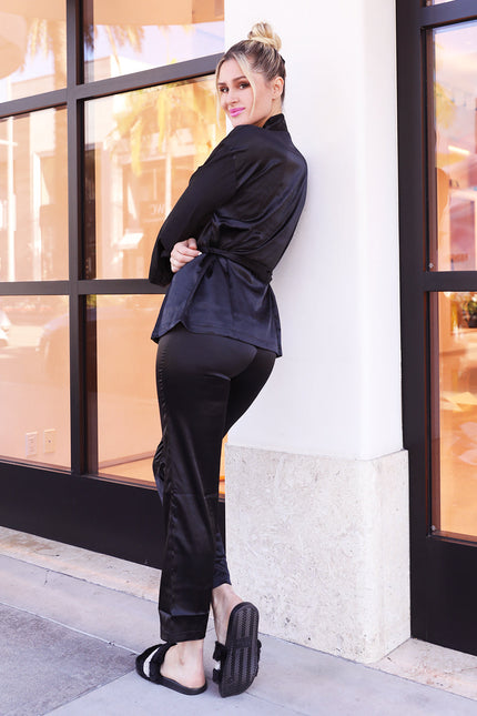Olivia Satin Robe Set - Black