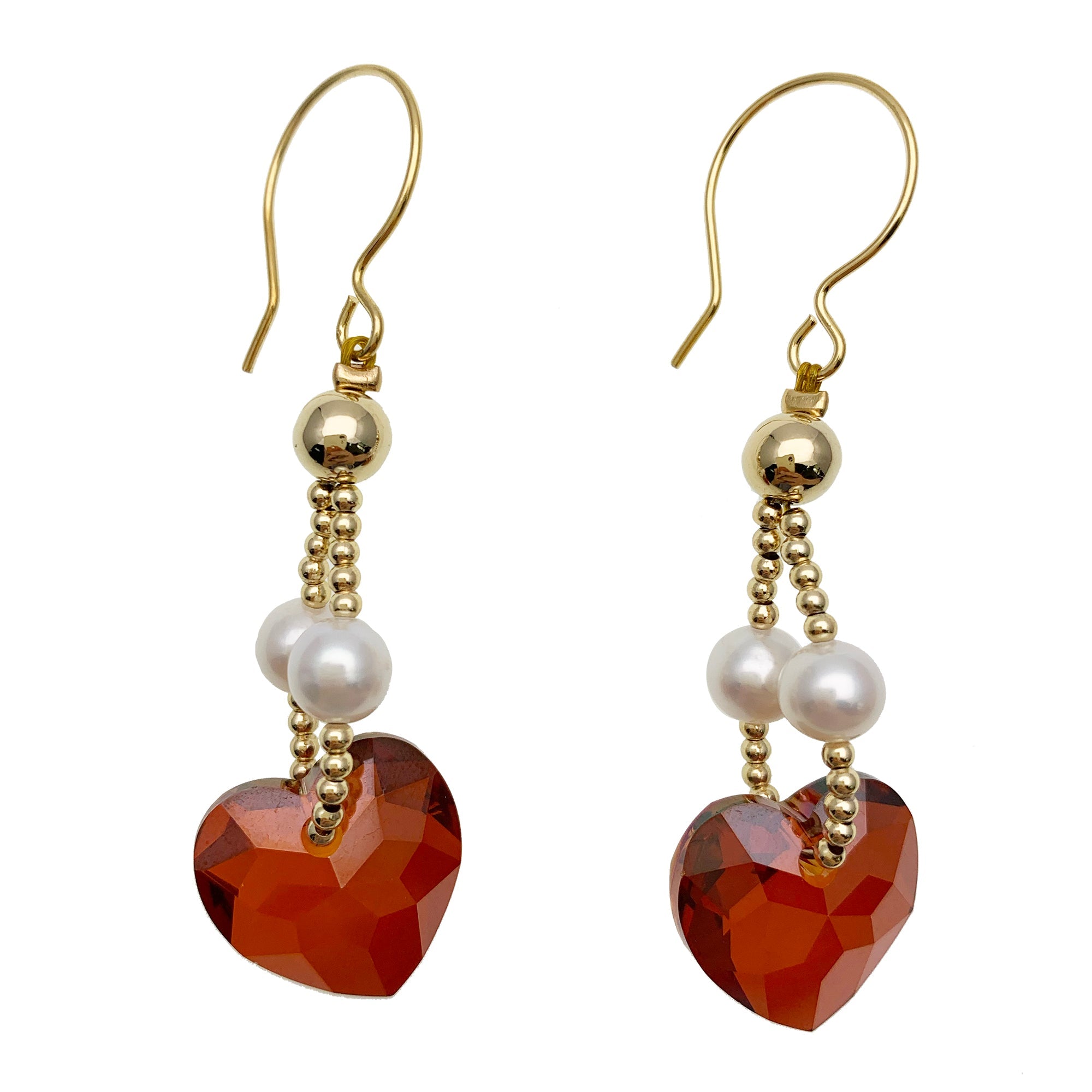 Swarovski Heart Charm With Freshwater Pearls Dangle Earrings Ee037-earrings-FARRA-Jewelry-Urbanheer