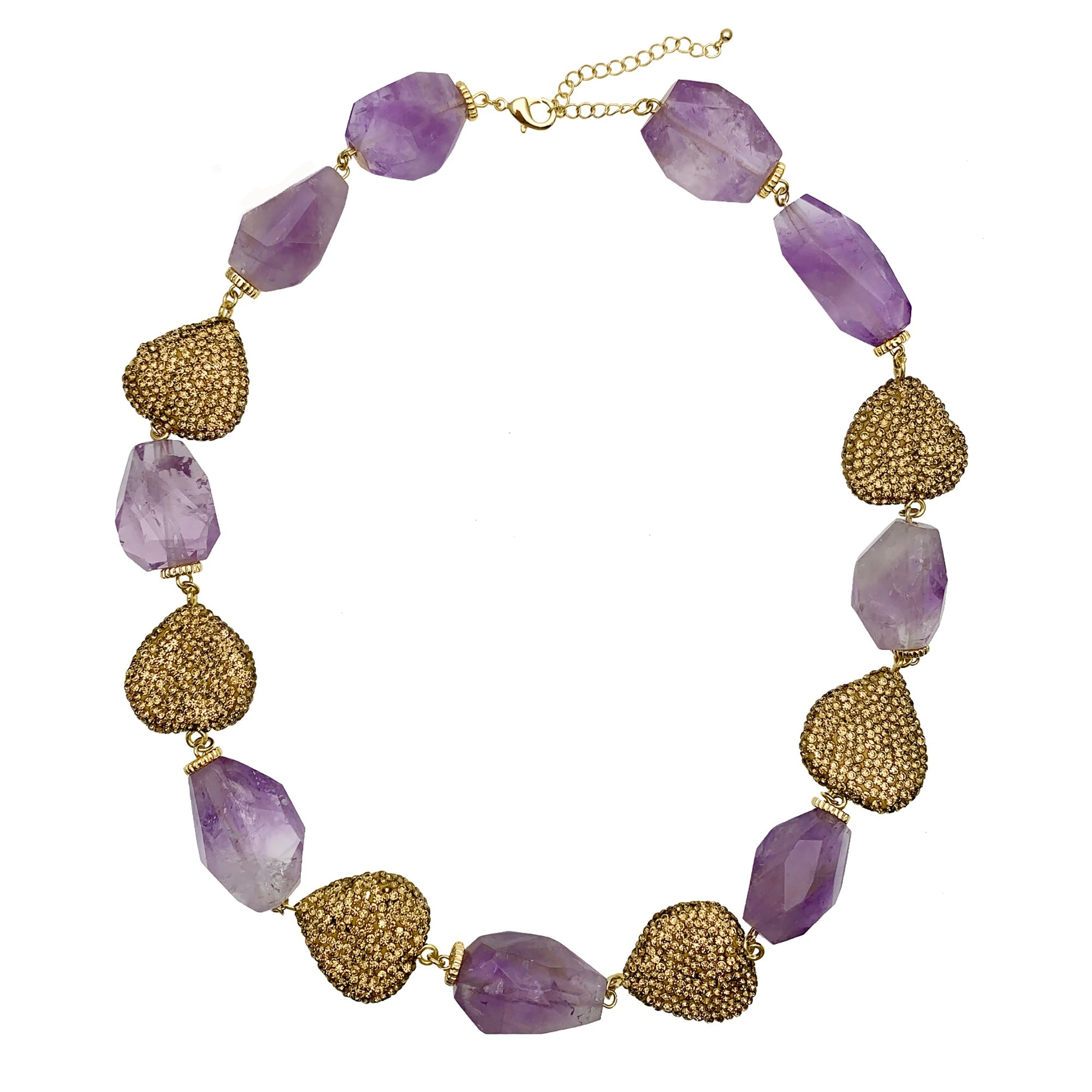 Natural Amethyst With Rhinestones Charm Short Necklace En034-necklace-FARRA-Jewelry-Urbanheer