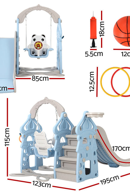 Keezi Kids 170Cm Slide And Swing Set Playground Basketball Hoop Ring Outdoor Toys Blue-Keezi-Urbanheer