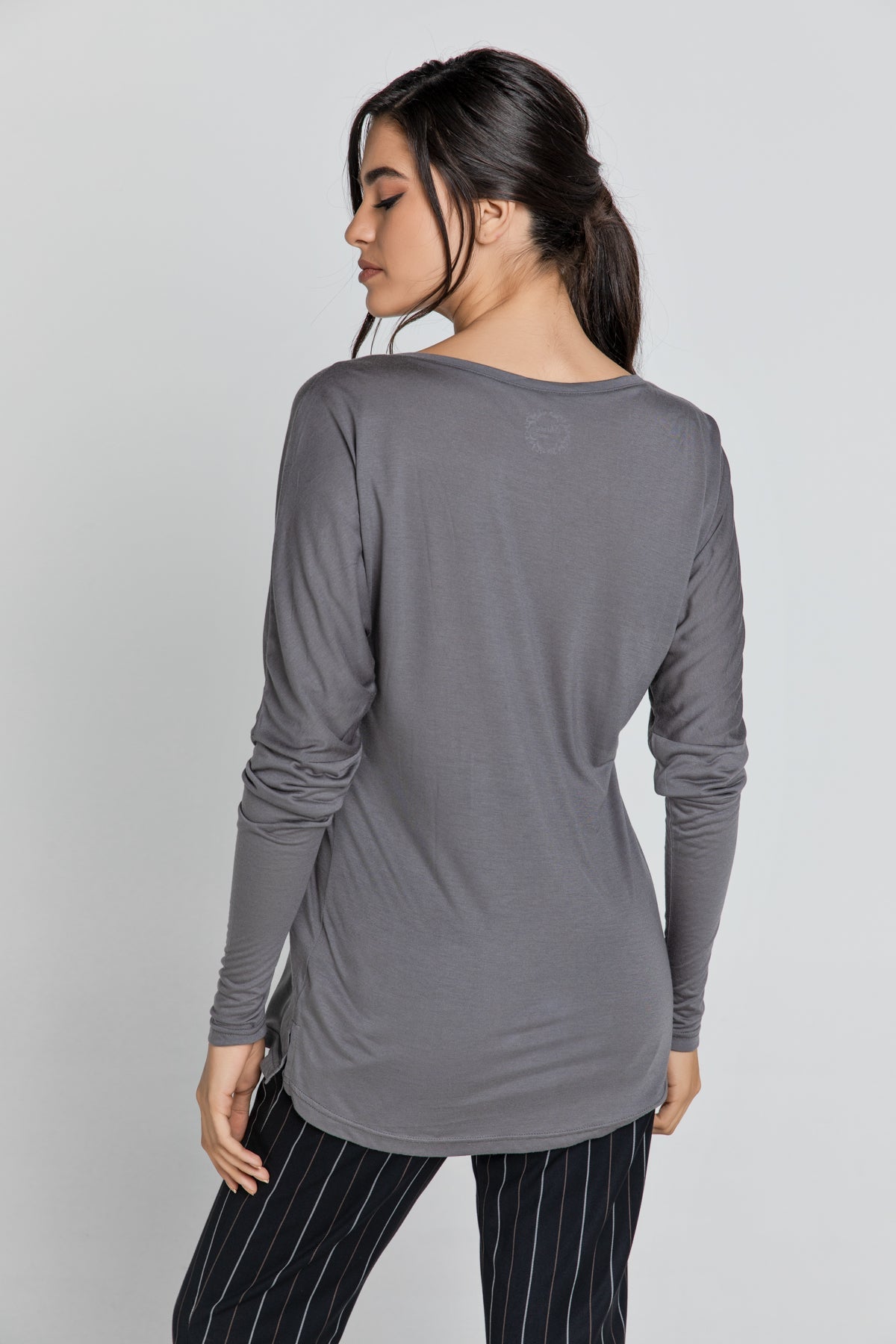 Dark Grey Top With Long Batwing Sleeves-Tops-Conquista-Urbanheer