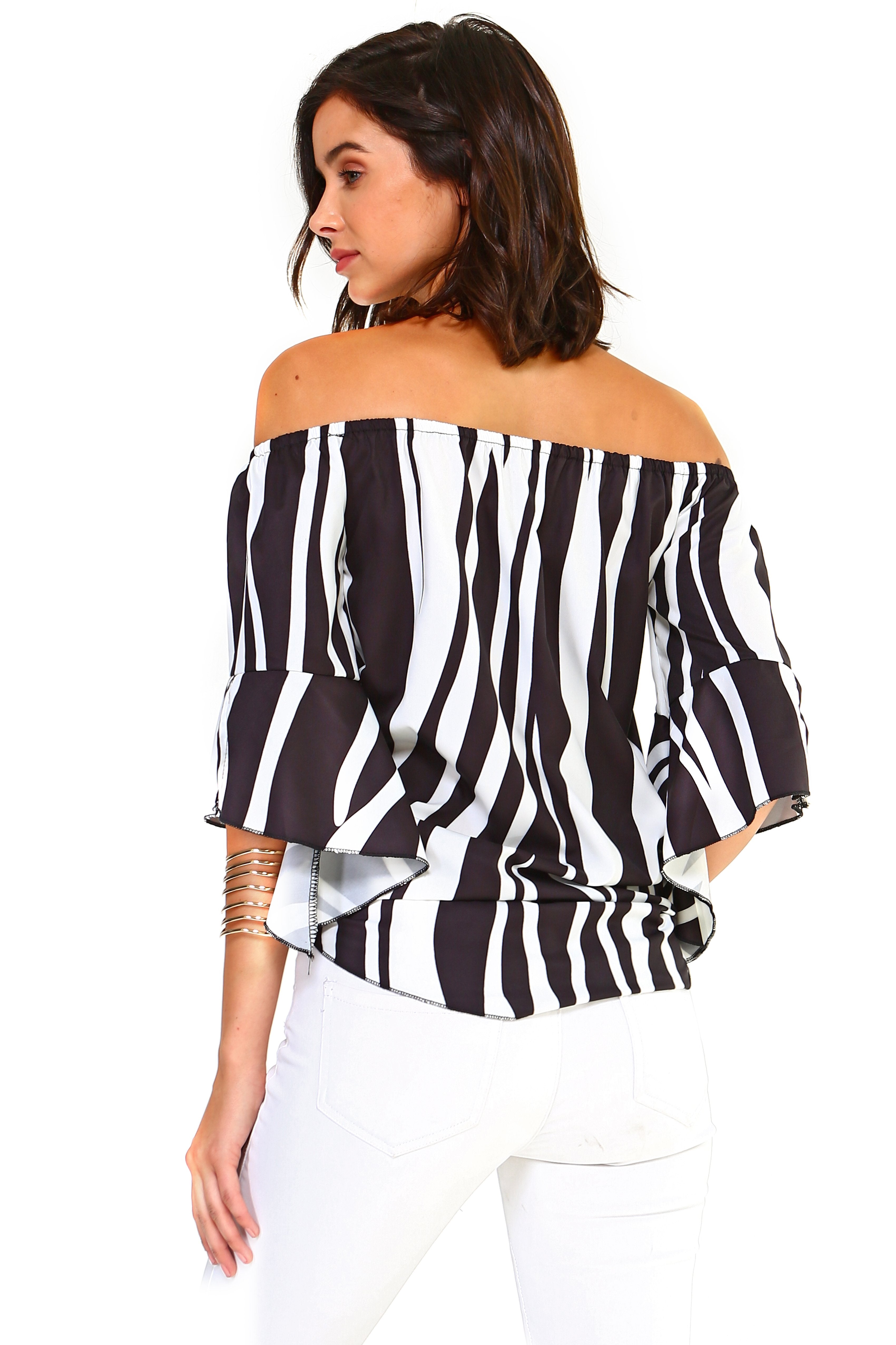 Women's Strapless Striped Bandage Blouse-Ivory Felix-Urbanheer