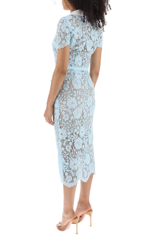 Self portrait midi dress in floral lace with contrasting lapel and jewel buttons-Self Portrait-8-Urbanheer