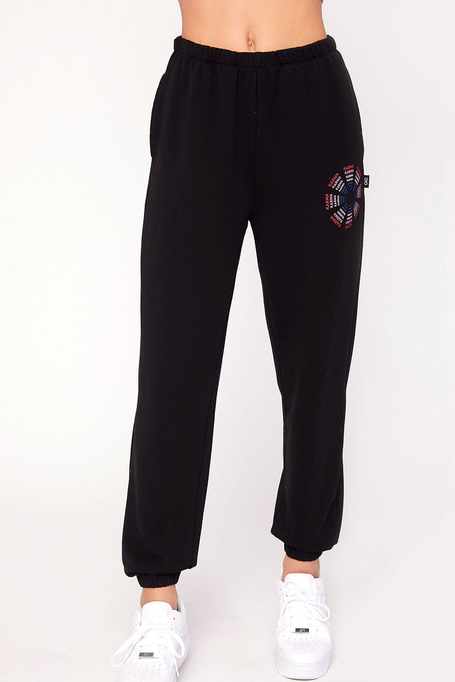 Karma Graphic Viscose Blend Sweatpants-Clothing - Women-rebody-Black/Print-XS-Urbanheer