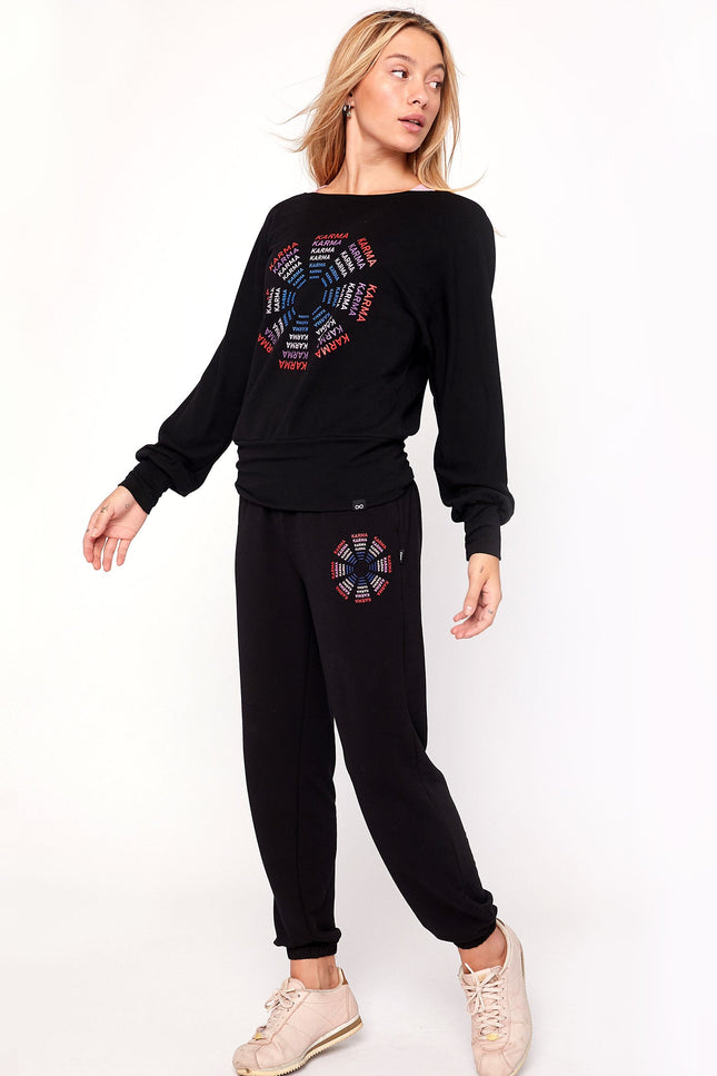 Karma Graphic Viscose Blend Sweatpants-Clothing - Women-rebody-Urbanheer