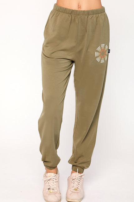 Karma Graphic Viscose Blend Sweatpants-Clothing - Women-rebody-Olive/Print-XS-Urbanheer