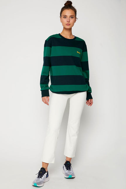 Embroidered Rebody Rugby Striped Sweatshirt Sustainable-Clothing - Women-rebody-Urbanheer