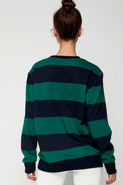 Embroidered Rebody Rugby Striped Sweatshirt Sustainable-Clothing - Women-rebody-Urbanheer