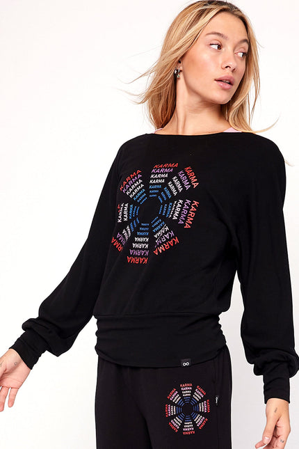 Karma Graphic Viscose Blend Long Sleeve Top-Clothing - Women-rebody-Urbanheer