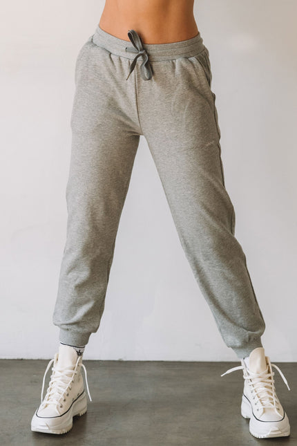 Rebody Lifestyle French Terry Sweatpants-Rebody-Heather Grey/White-S-Urbanheer