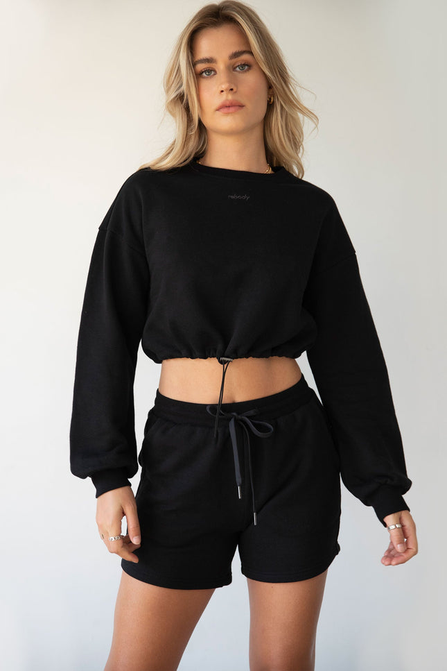 Rebody Puff Sleeve Crop Sweatshirt-rebody-Metropolis Black/Slate-S-Urbanheer