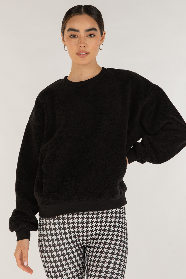 Teddy Sherpa Sweatshirt Micro-Fleece Lined-rebody-Black-XS-Urbanheer