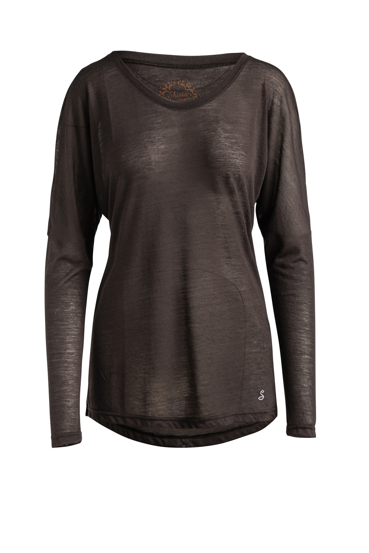 Brown Knit Top With Long Batwing Sleeves In Stretch Jersey Sustainable Fabric-Conquista-Urbanheer