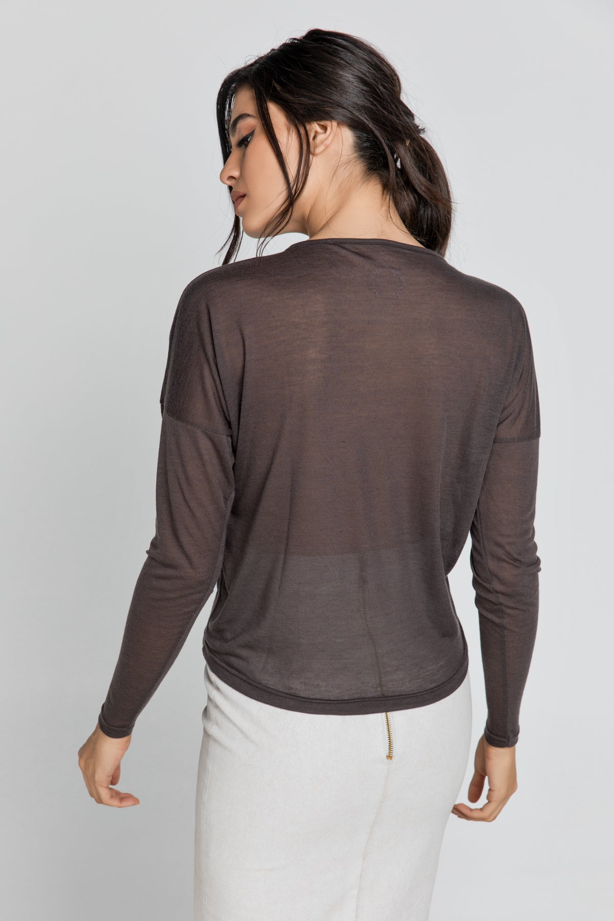 Dark Brown Top With Faux Leather Detail-Tops-Conquista-L-Urbanheer