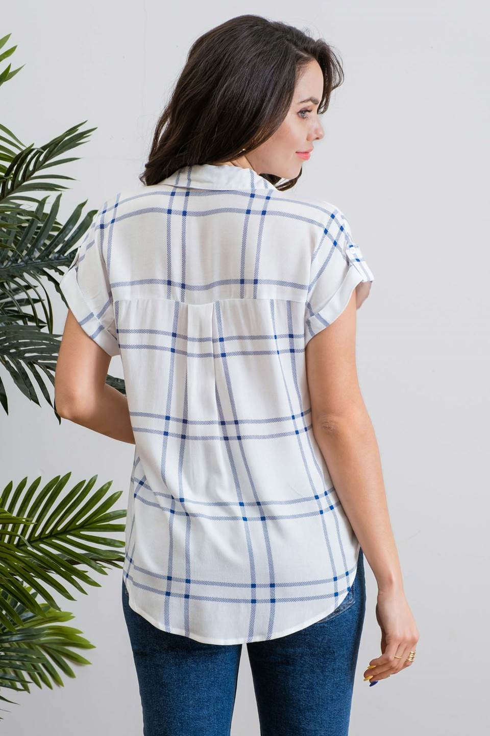 Rolled Short Sleeve Woven Top-Blu Pepper-Urbanheer