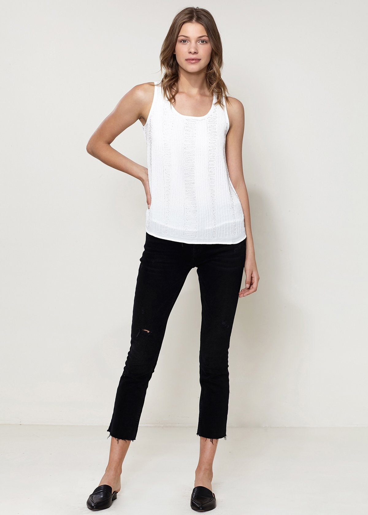 Embellished Accent Sleeveless Top In Ivory-Lemon Hera-Urbanheer