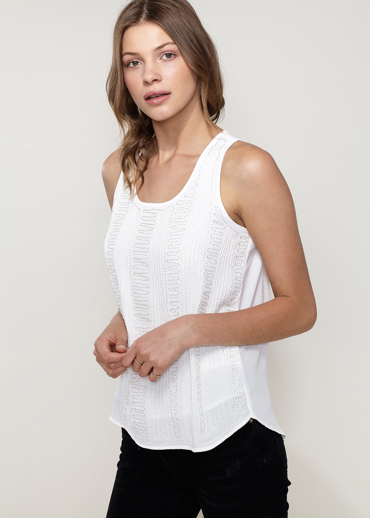 Embellished Accent Sleeveless Top In Ivory-Lemon Hera-Urbanheer