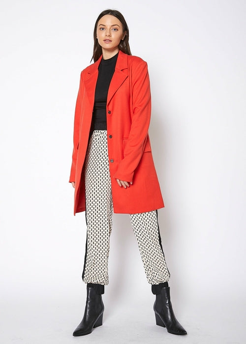 Women'S Notch Collar Longline Jacket In Paprika-Lemon Hera-L-Paprika-Urbanheer