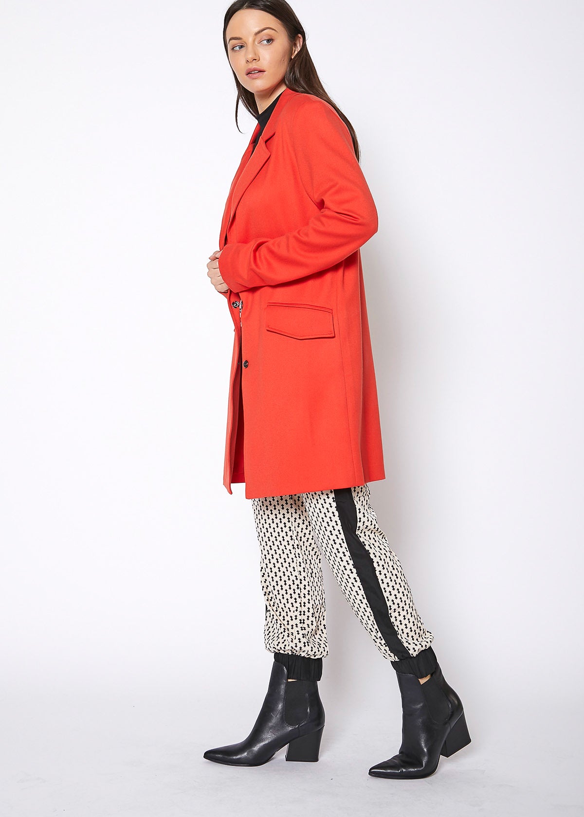 Women'S Notch Collar Longline Jacket In Paprika-Lemon Hera-Urbanheer