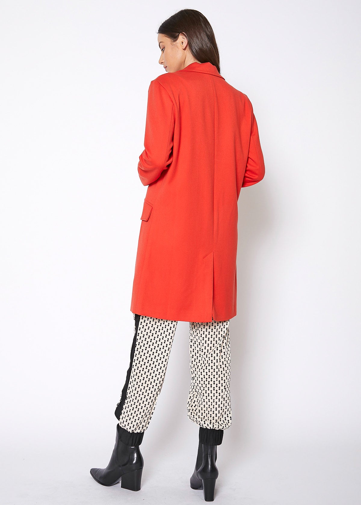 Women'S Notch Collar Longline Jacket In Paprika-Lemon Hera-Urbanheer