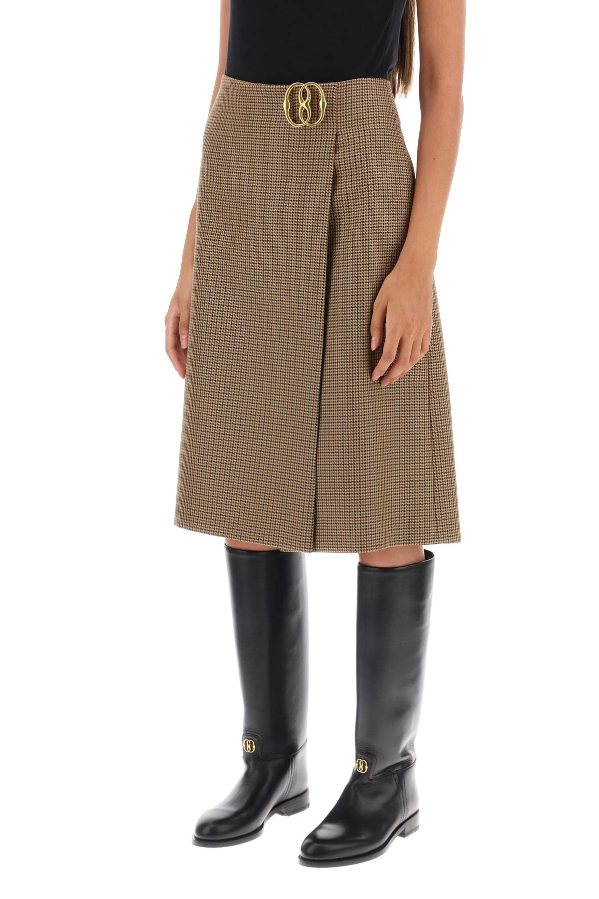 Bally Houndstooth A-Line Skirt With Emblem Buckle-Bally-Urbanheer