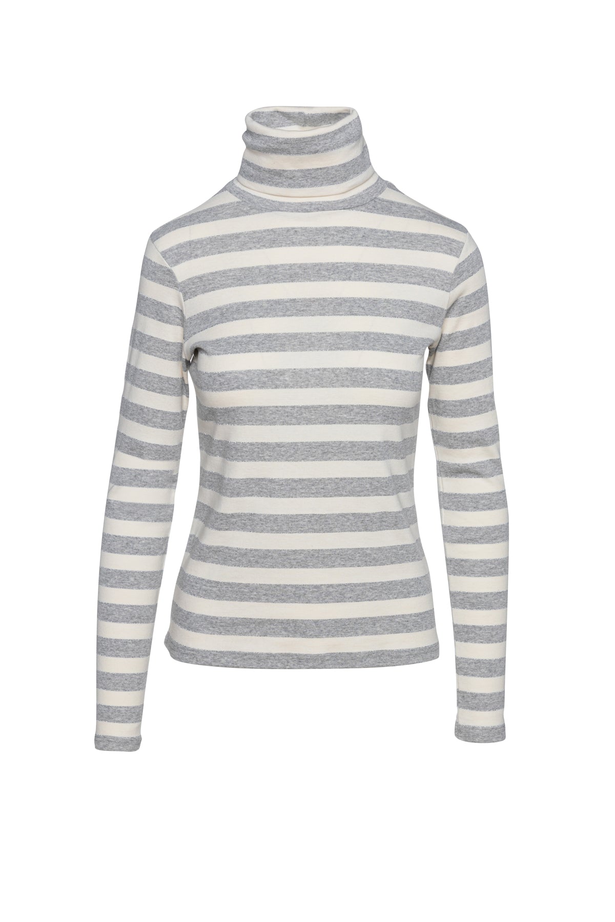 Striped Ecru And Grey Polo Neck Top-Conquista-Urbanheer