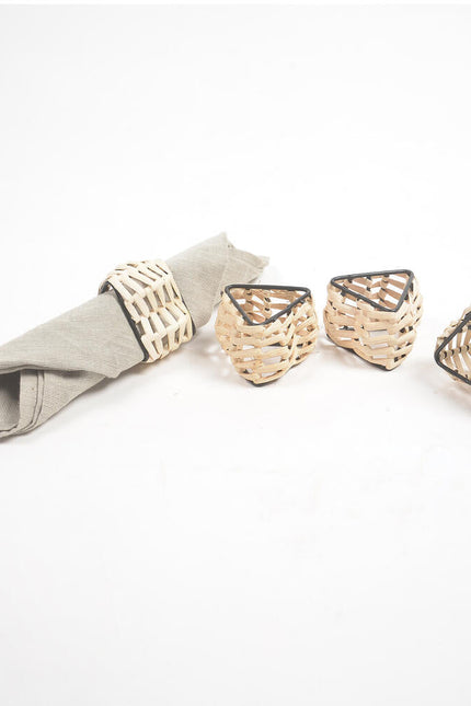 Handmade Cane & Iron Triangular Napkin Ring (Small- Set Of 4)-Qalara-Urbanheer