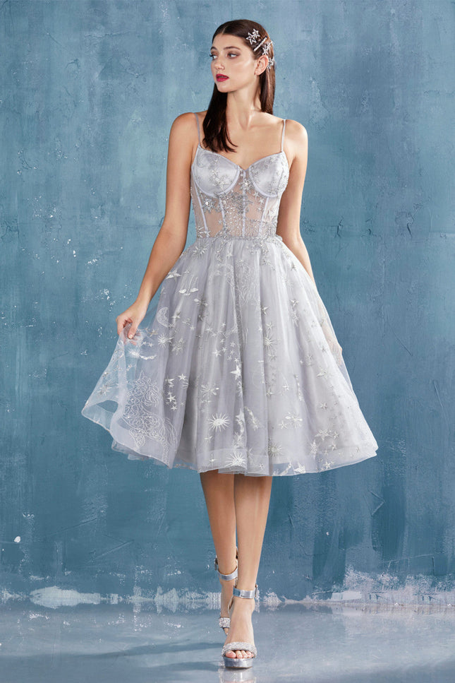 Constellation Corset Tulle A-Line Sheer Bodice Midi Cocktail Dress CDA0823-CIND-Urbanheer