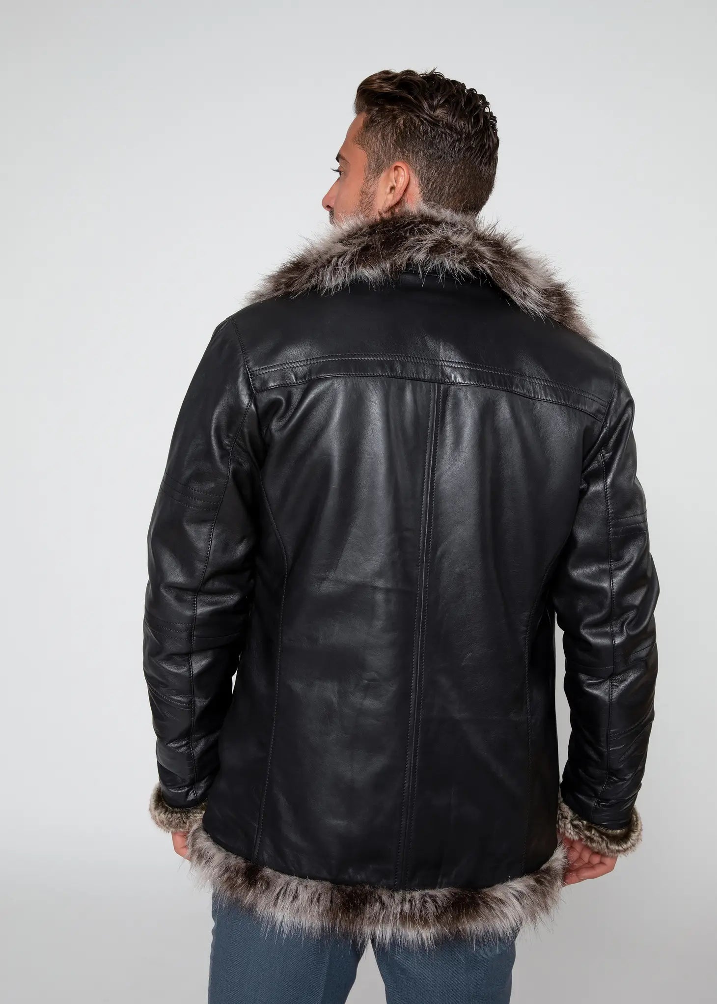 Men'S Jayden Shearling Faux Fur Leather Jacket-Clothing - Men-Fadcloset-Urbanheer