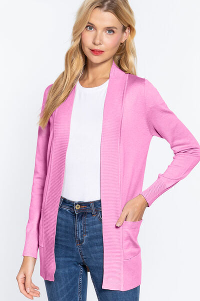 Active Basic Ribbed Trim Open Front Cardigan-UHX-Urbanheer