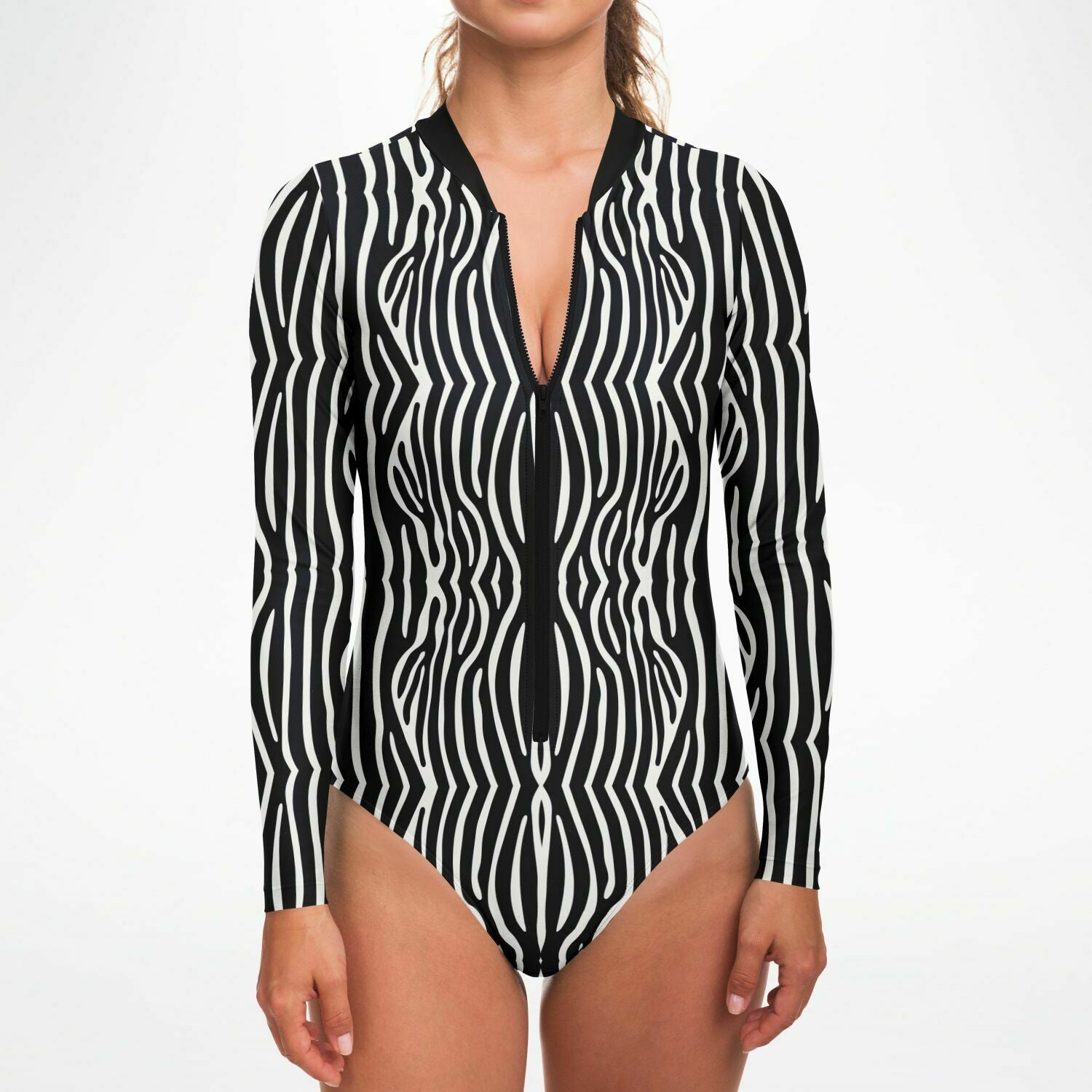 Graphic Zebra Long Sleeve Bodysuit-Subliminator-Urbanheer