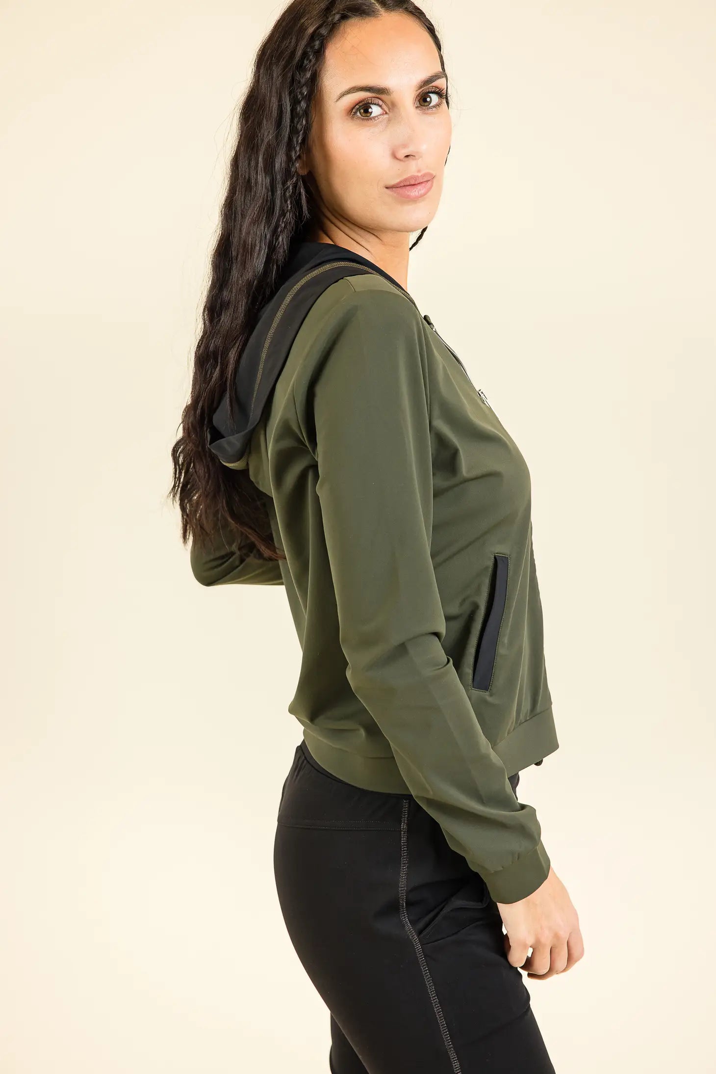 Basics Essentials | Kimy-Hood Plain Khaki/Golden Athleisure Jacket-HBT-Urbanheer