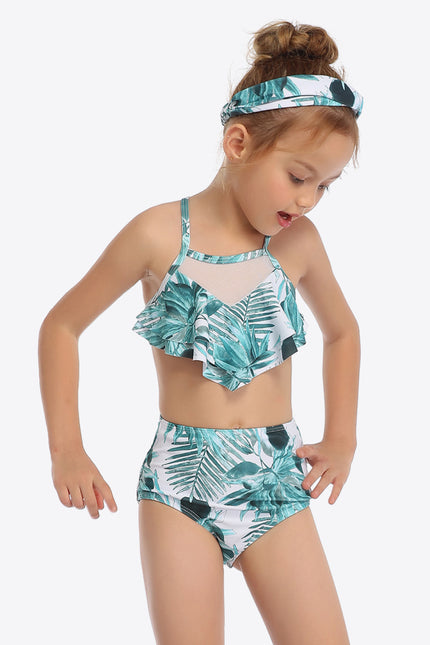 Botanical Print Ruffled Two-Piece Swim Set-UHX-Urbanheer