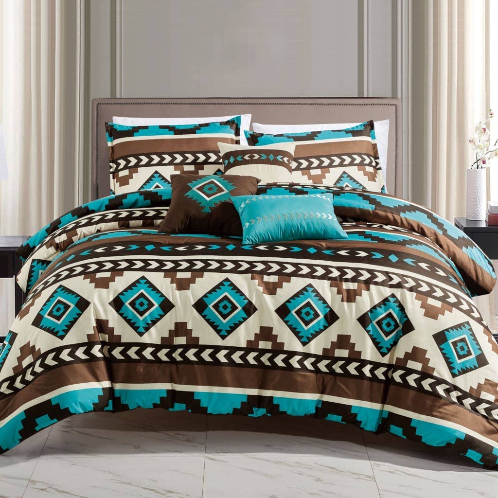 Brown & Turquoise store Navajo 6pc Comforter Set KING