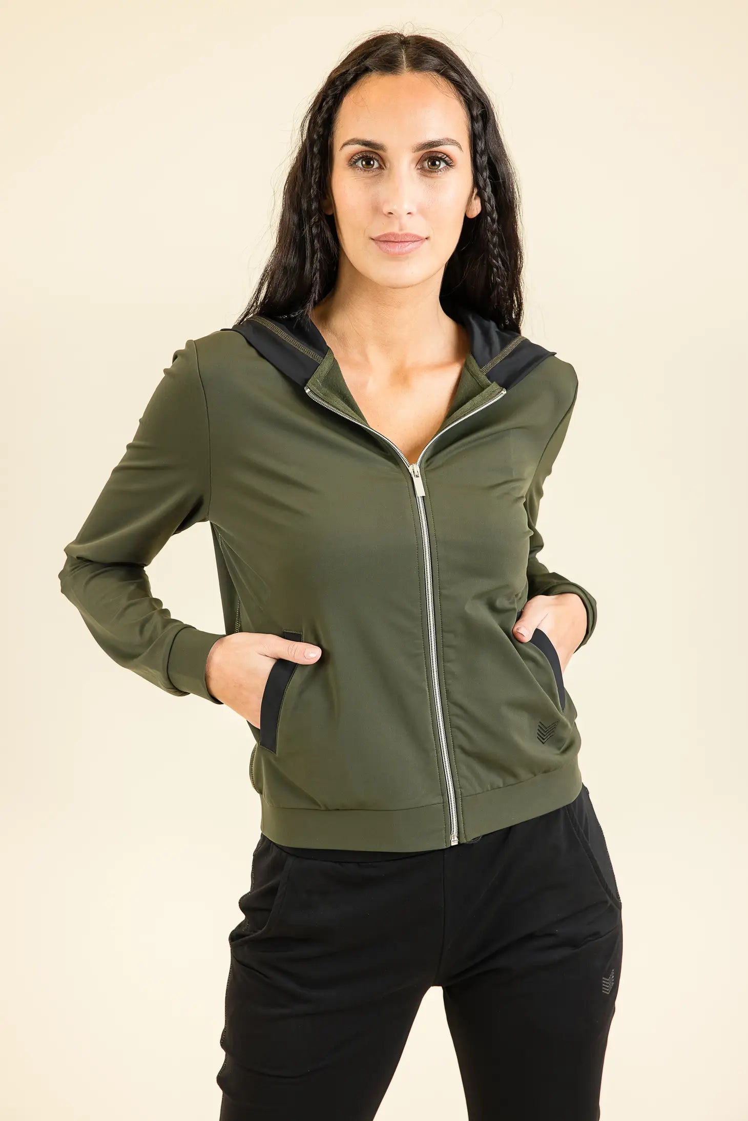 Basics Essentials | Kimy-Hood Plain Khaki/Golden Athleisure Jacket-HBT-Urbanheer