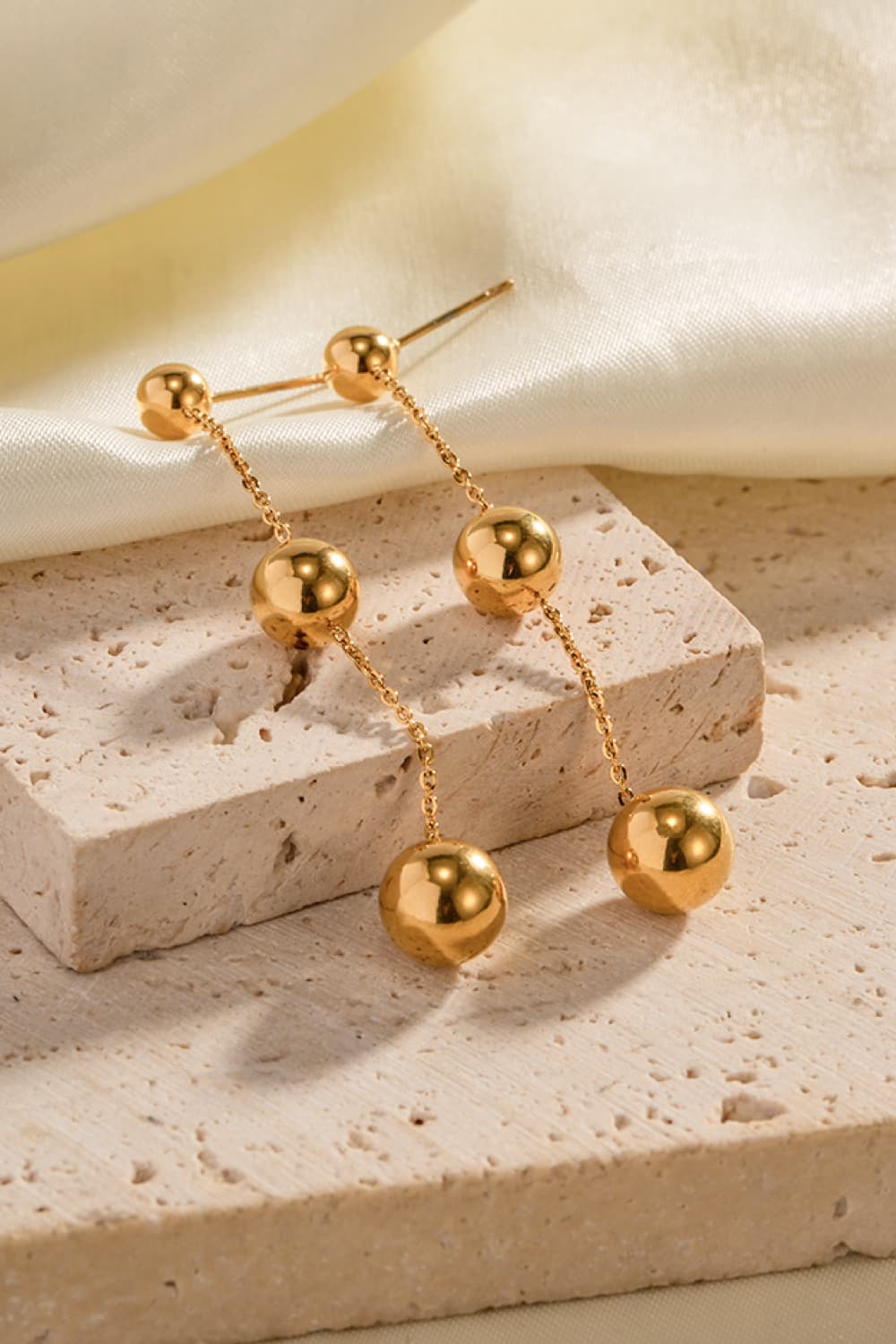 Ball Bead And Chain Stainless Steel Earrings-UHX-Gold-One Size-Urbanheer