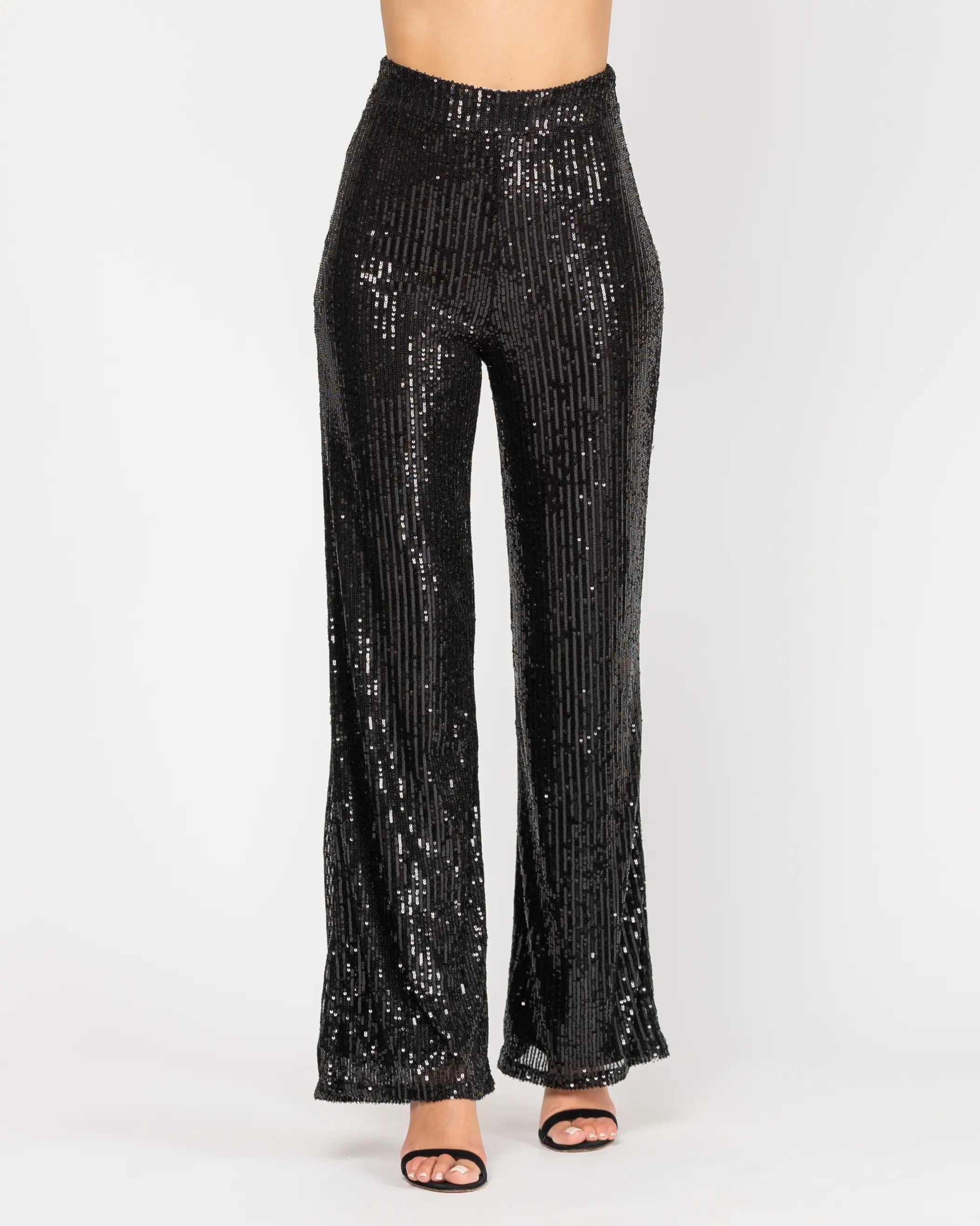 Wide Sequin Trousers With Side Zip-Tantra-Urbanheer