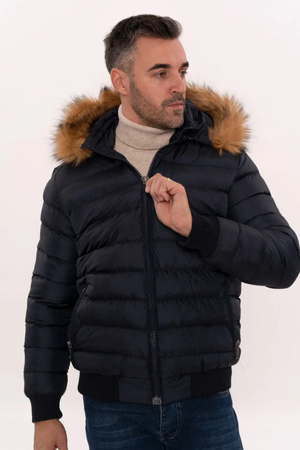 Navy Blue Hooded Men'S Down Coat-Clothing - Men-Wessi-Urbanheer