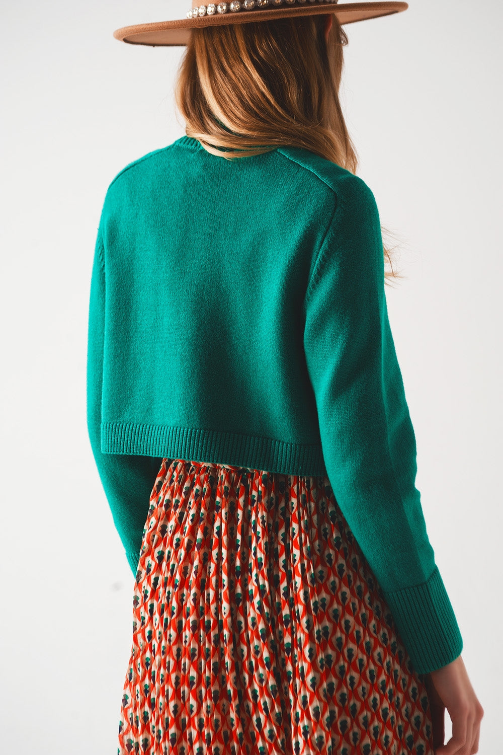 High Neck Cropped Jumper In Green-Clothing - Women-Q2-Urbanheer