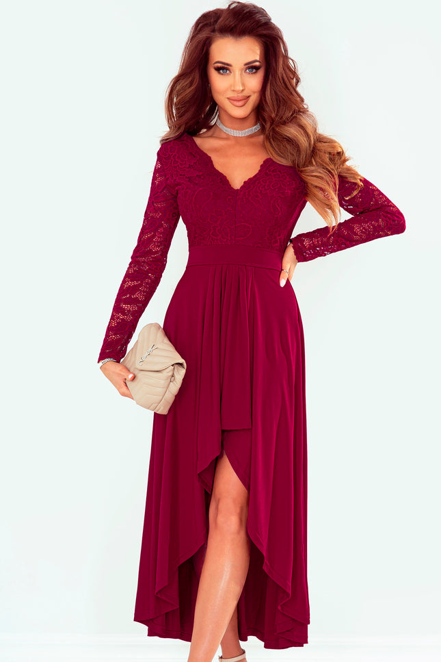 Lace High-Low V-Neck Dress-UHX-Red-S-Urbanheer