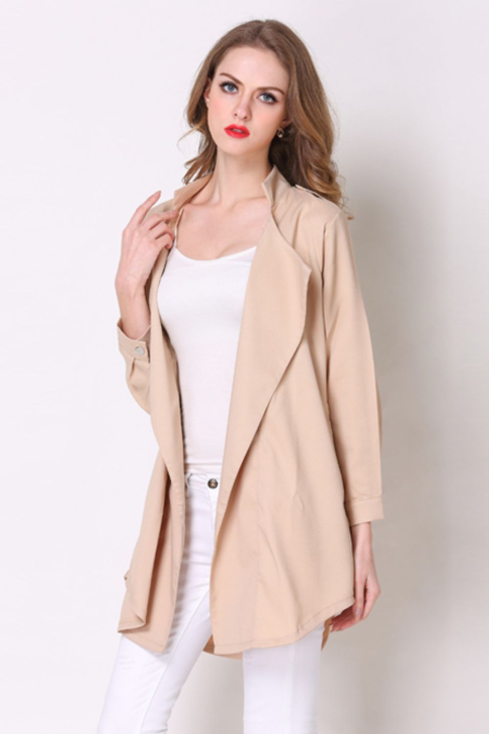 Full Size Open Front Longline Trench Coat-UHX-Urbanheer