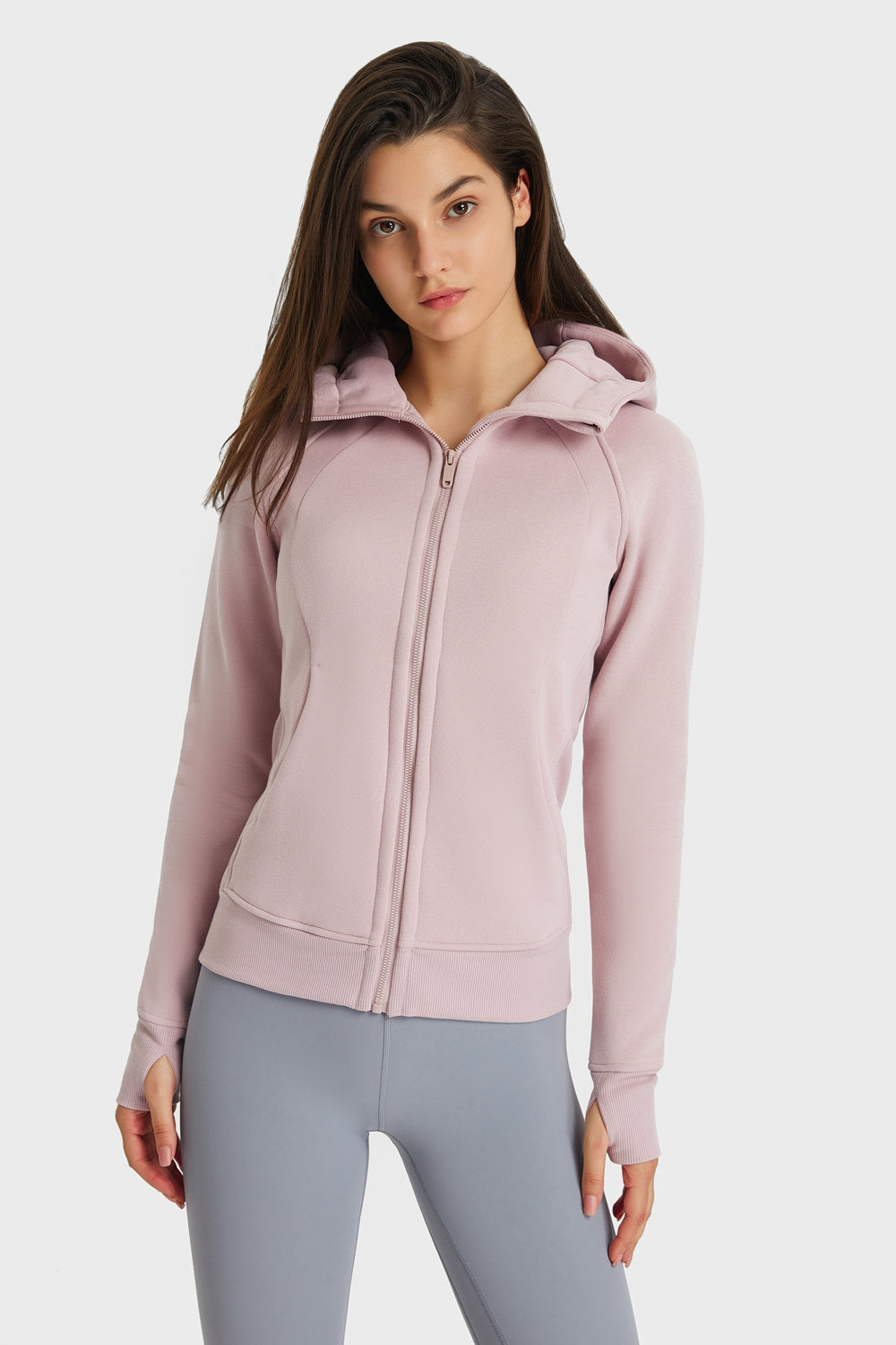 Zip Up Seam Detail Hooded Sports Jacket-UHX-Light Pink-4-Urbanheer