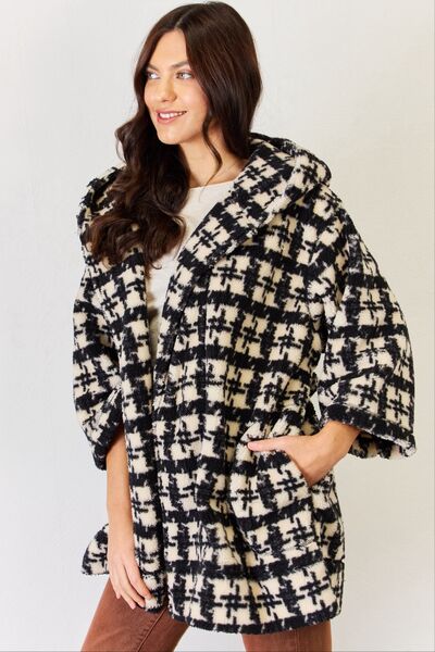 J.Nna Fuzzy Plaid Waist Tie Hooded Robe Cardigan-UHX-Urbanheer