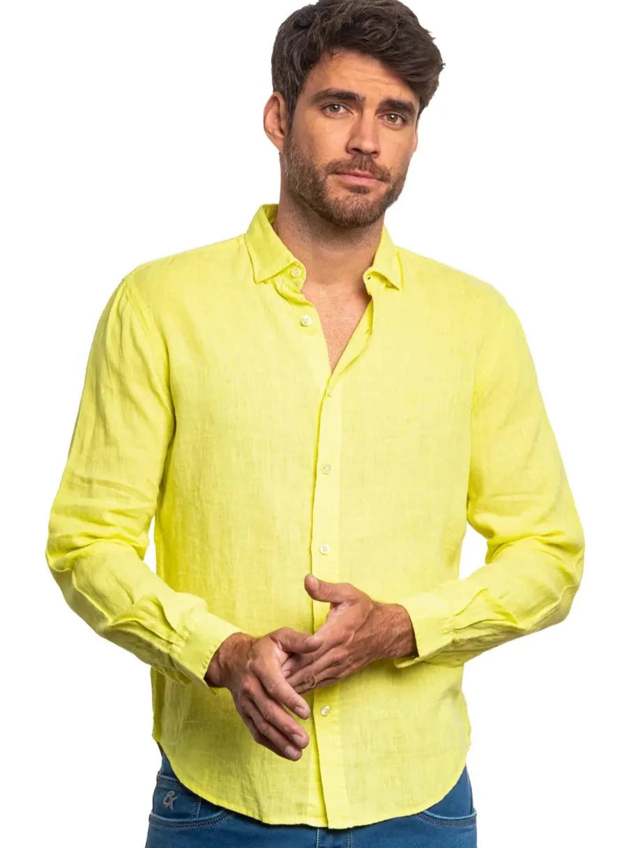 Linen Button Down Shirt - Yellow-Clothing - Men-Eight X-Urbanheer