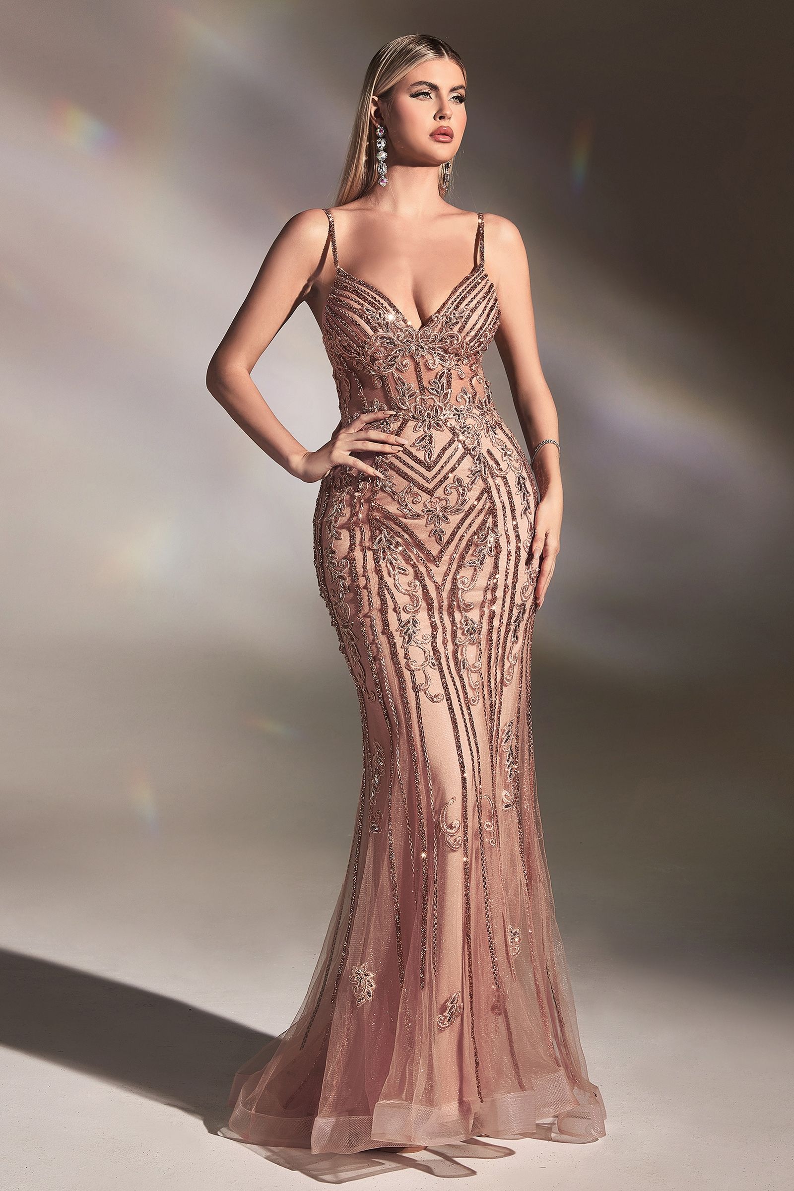 Fitted Beaded Mermiad Gown-Evening-Tux-USA-2-Rose Gold-Urbanheer