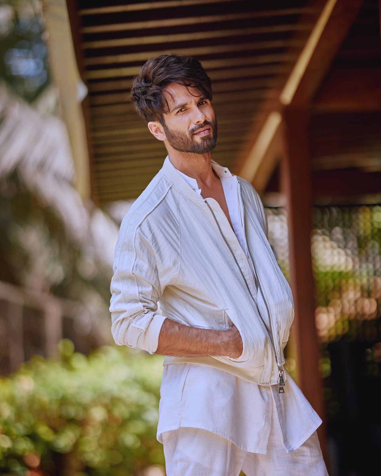 Shahid Kapoor In Our - Off-White Bomber Jacket With Kurta & Pant Set-Biker Jacket Set-Bohame-Urbanheer