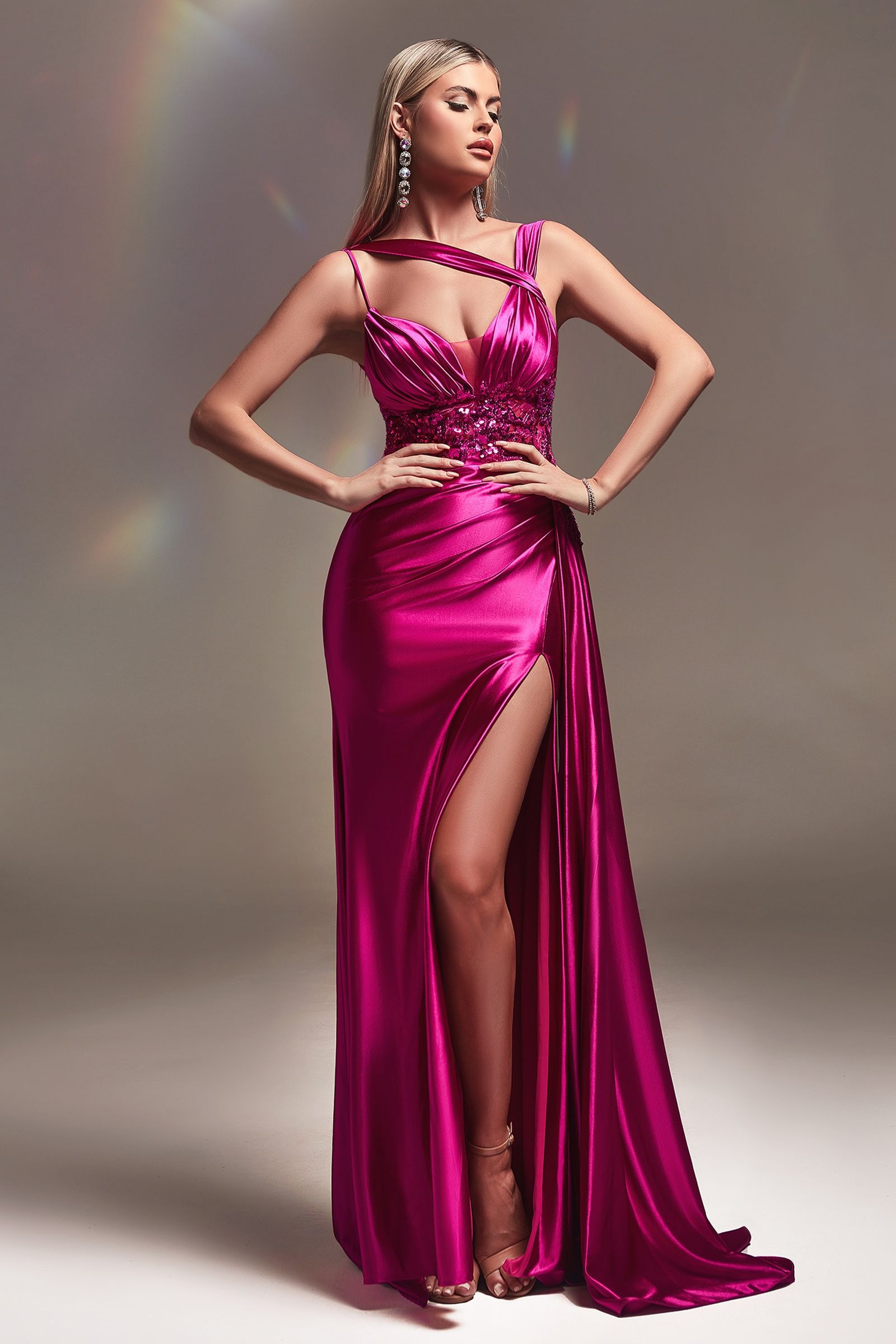 Fitted Satin Luxury Dress-Clothing - Women-CIND-4-MAGENTA-Urbanheer